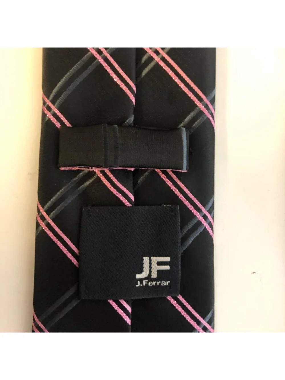 J Ferrar Tie Black Pink Gray Plaid Mens Necktie Office Work Formal Dad Gift